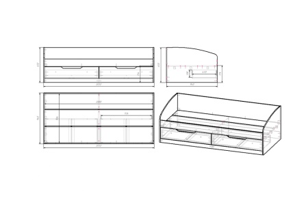 Кровать-тахта Rich дуб крафт золотой / мята / сумеречный голубой