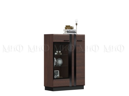 Шкаф со Стеклом Низкий Манифик МДФ (Ш-1000 x В-1454 x Г-442 мм) Дерево/Орех