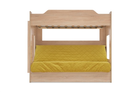 Двухъярусная кровать с диван-кроватью велюр желтый / дуб сонома