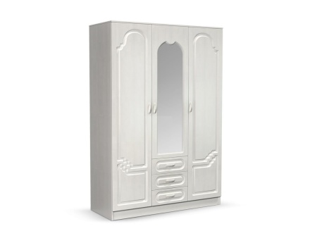 Шкаф 3-х Створчатый Герда Белый/Белый Глянец Ш-1350хВ-2016хГ-540 мм