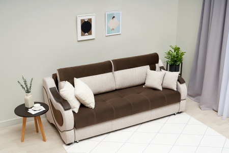 Диван еврокнижка Дублин бежевый / коричневый