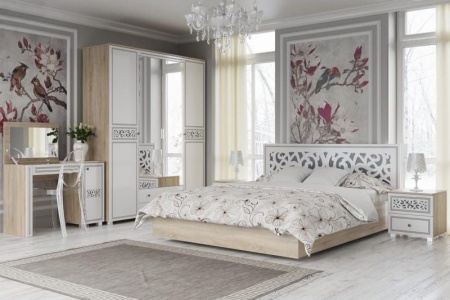 Кровать Мадлен с ортопедическим основанием МДФ/Дуб Сонома Светлый/Ясень Белый Эмаль (серебро)